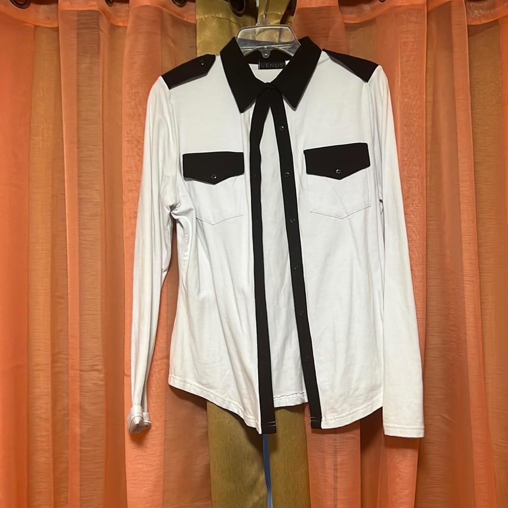 black and white button shirt